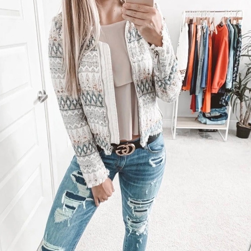 IRO Kate Hudson Blaze Tribal Tweed Leather Jacket